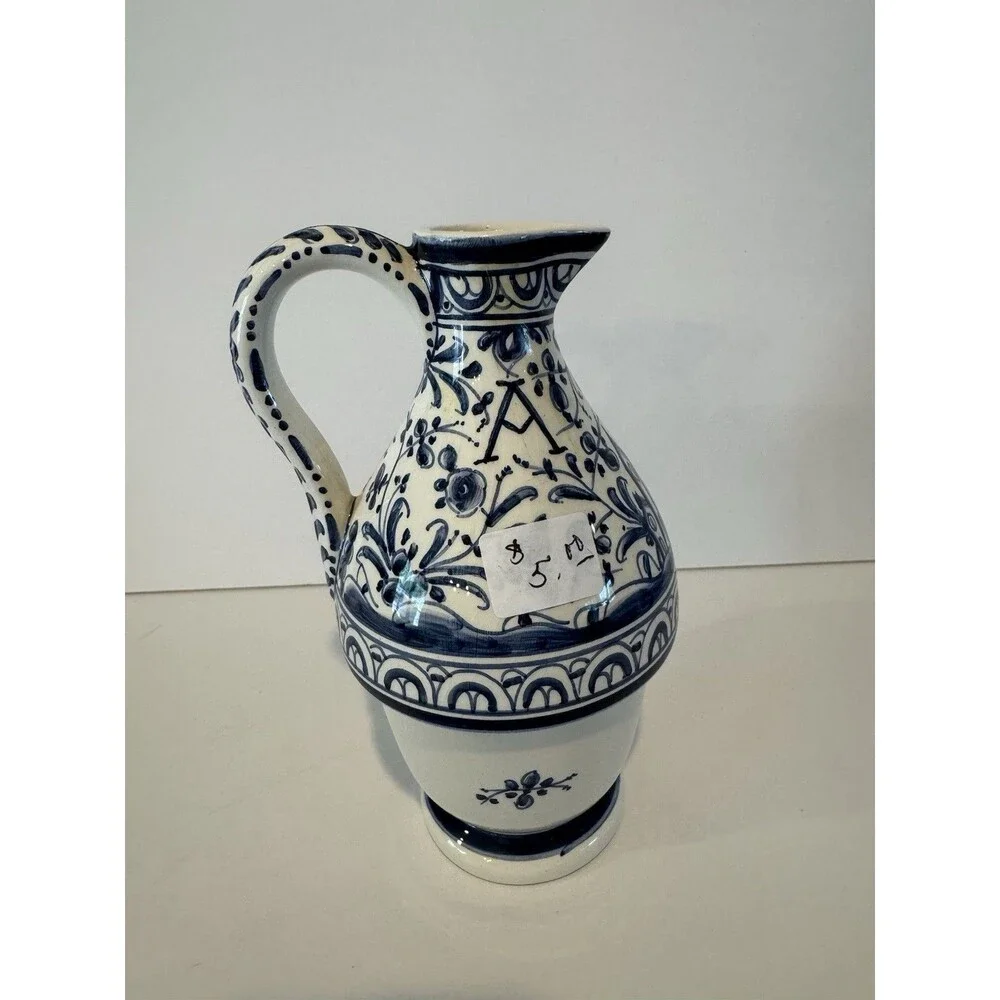 Ceramica Coimbra Blue/White Hand Painted Ceramic Pitcher 1.5L 354 6 inch